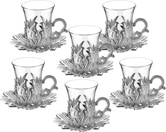 Turkish Nostalgic Tea Glasses and Saucers Set for 6 Person