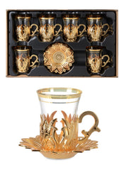 Turkish Nostalgic Tea Glasses and Saucers Set for 6 Person