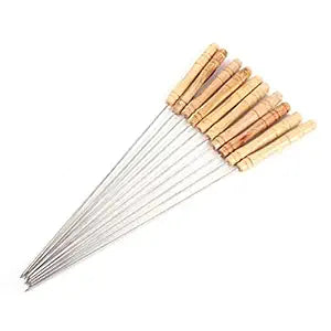 Skewers Stainless Steel Stick with Wooden Handle BBQ Skewers for Tandoor Barbecue Grill Kabab Chicken Paneer Tikka Fruits Salad and Grilling