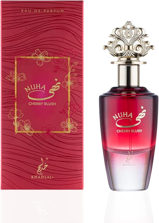 Khadlaj Nuha Cherry Blush – Fruity, Floral, Sweet, Woody – Eau de Parfum Spray Long-Lasting Fragrance for Women, 3.4 Ounce / 100 ml
