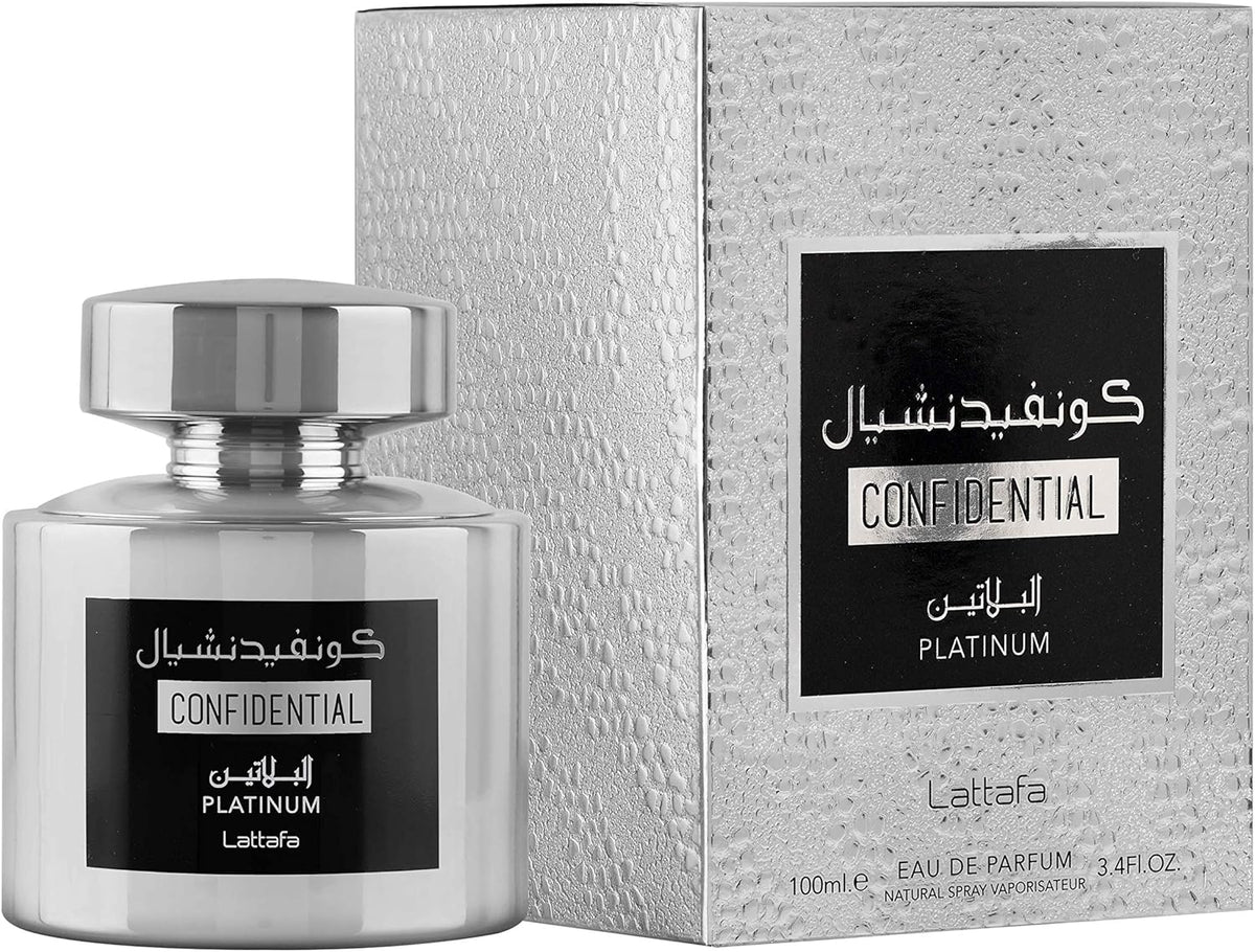 Lattafa Confidential Platinum for Unisex Eau de Parfum Spray, 3.4 Ounce