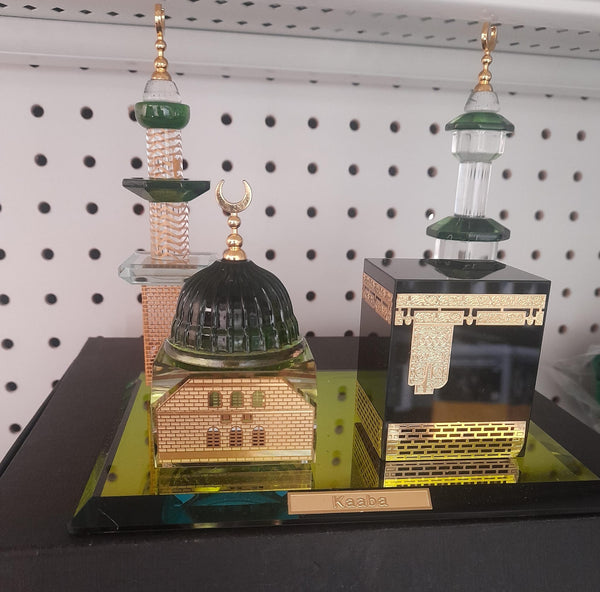 Muslim Kaaba Model Muslim Crystal Figurines Islamic Building Ornament Crystal Gilded Set Kaaba