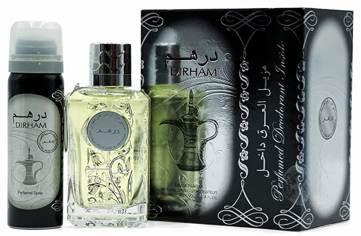 Ard al Zaafaran Dirham 2 Pc Spray Set for Unisex (3.4 Ounce Eau de Parfum + 1.6 Ounce Deodorant)