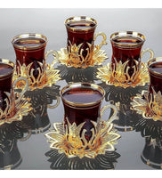 Turkish Nostalgic Tea Glasses and Saucers Set for 6 Person