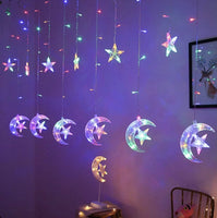 LED Star Curtain Lights, 138 LED Moon Star String Light good for Ramadan