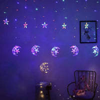 LED Star Curtain Lights, 138 LED Moon Star String Light good for Ramadan